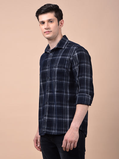Navy Blue Checked 100% Cotton Shirt