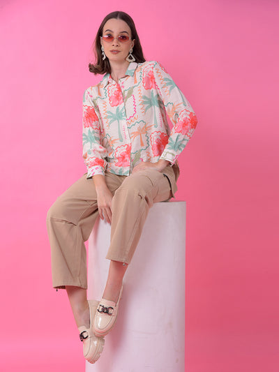 Beige Loose Fit Cargo Trousers