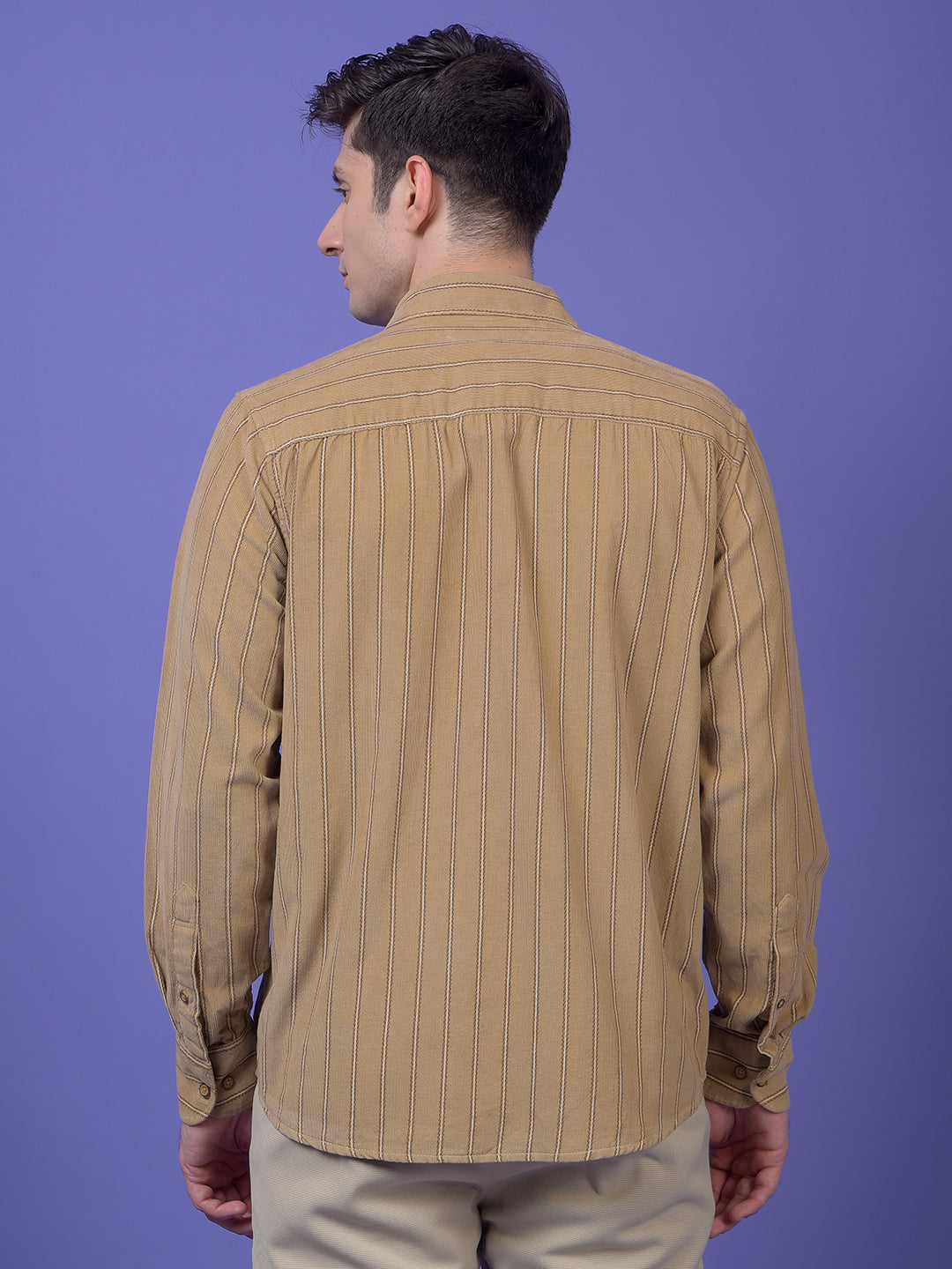 Brown Vertical Stripes 100% Cotton Shirt