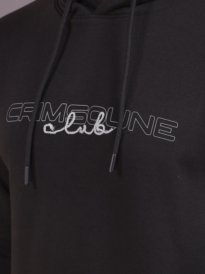 Black Embroidered Hooded Neck Sweatshirt