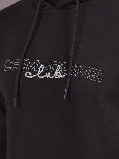 Black Embroidered Hooded Neck Sweatshirt