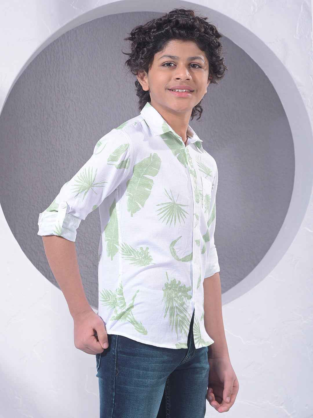 Green Floral Print 100% Cotton Shirt