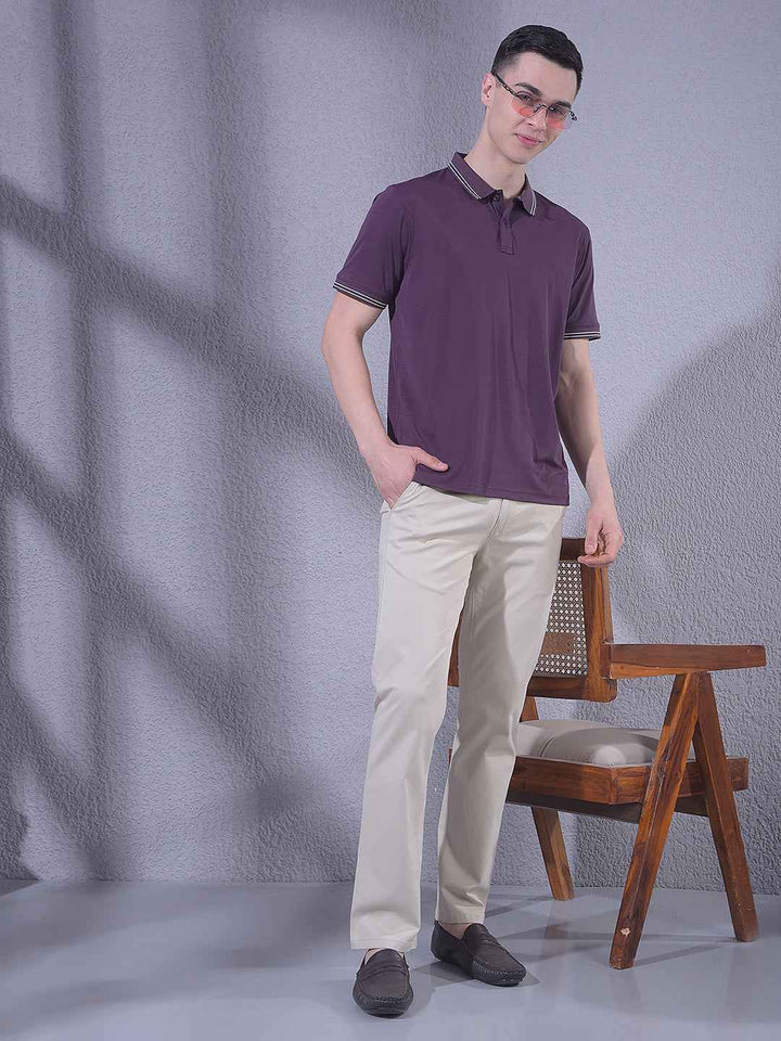 Tan Printed Straight Trousers