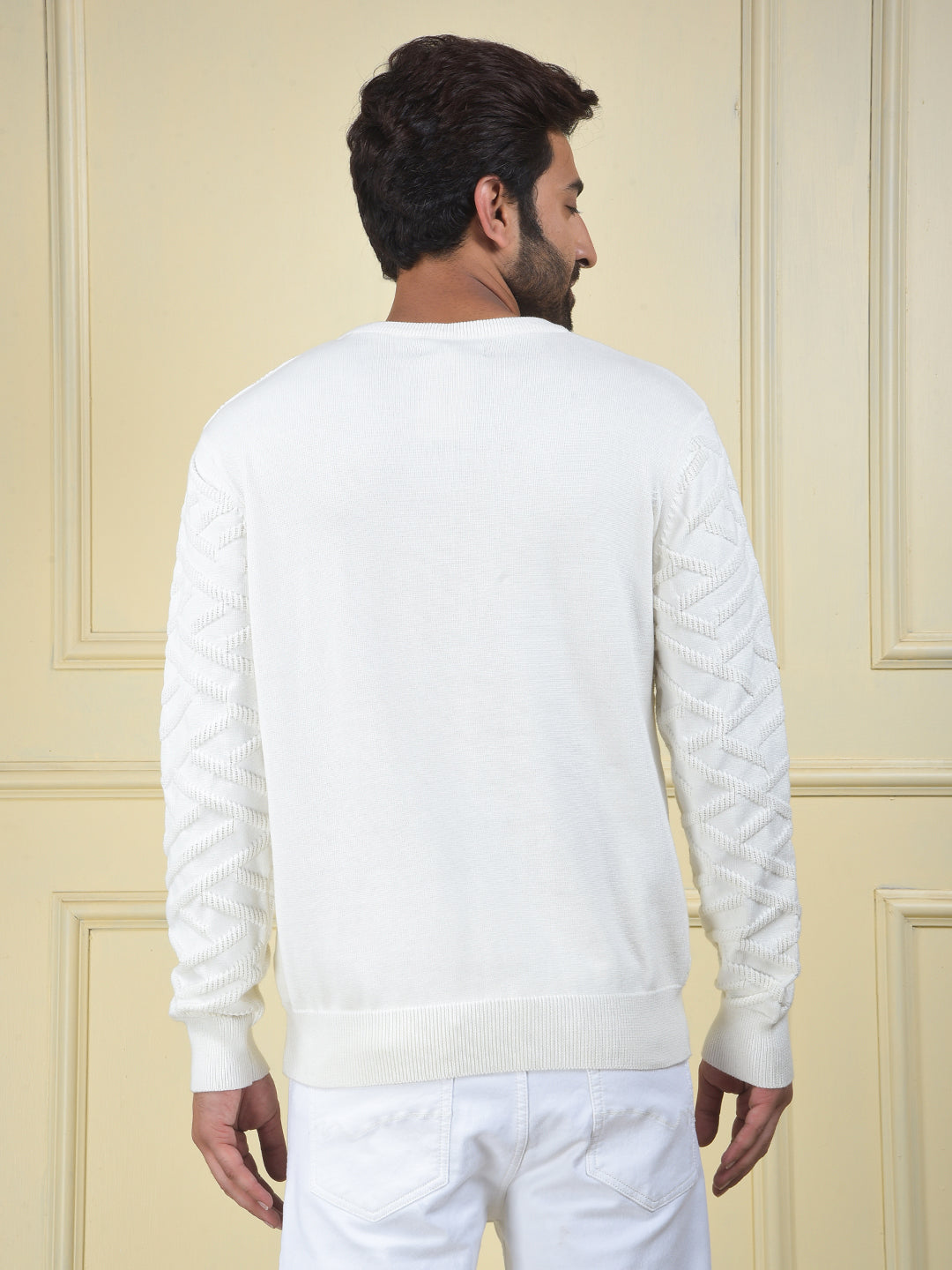 White Jacquard 100% Cotton Sweater