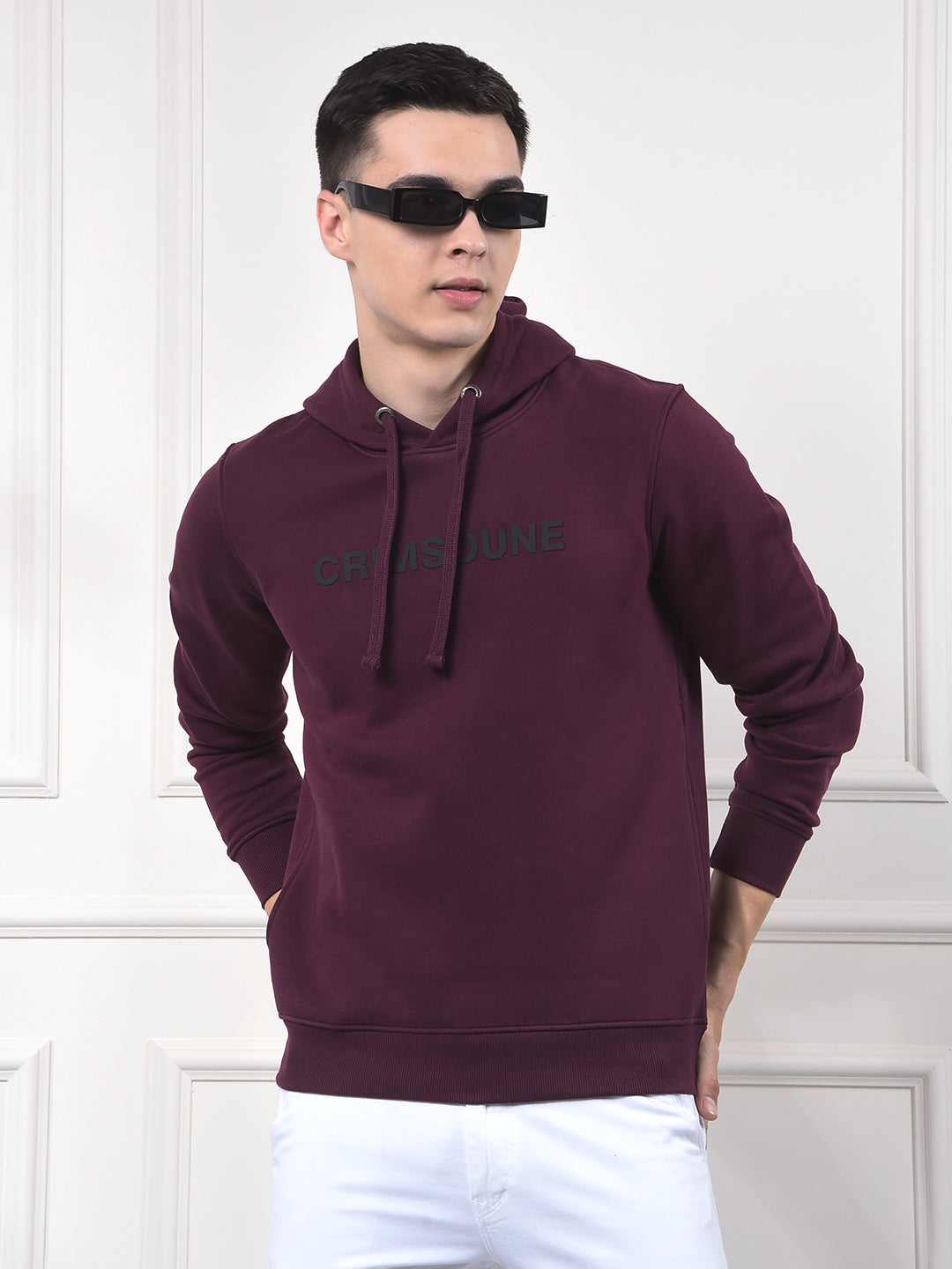 Wine Typographic Print Hooded Neck Sweatshirt