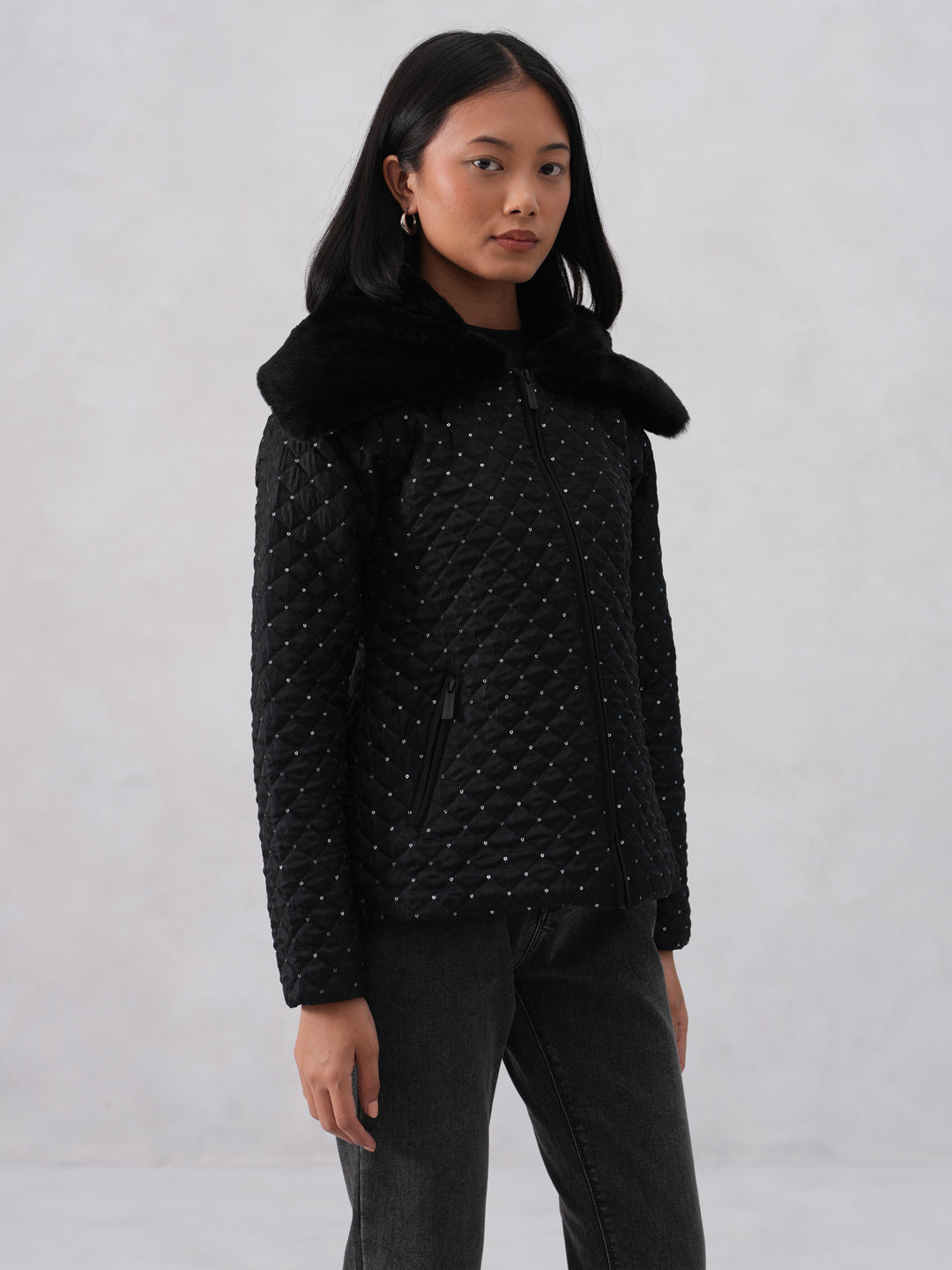 Embellished Paded Black Jacket