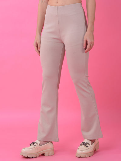 Beige Jacquard Bootcut Treggings