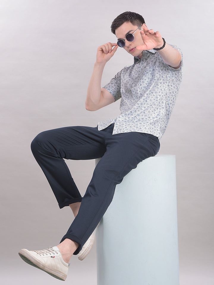 Blue Floral Print Shirt-Men Shirts-Crimsoune Club