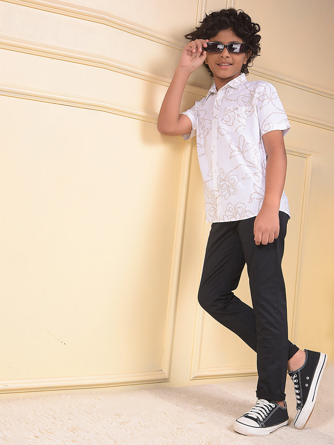 White Floral Print Shirt