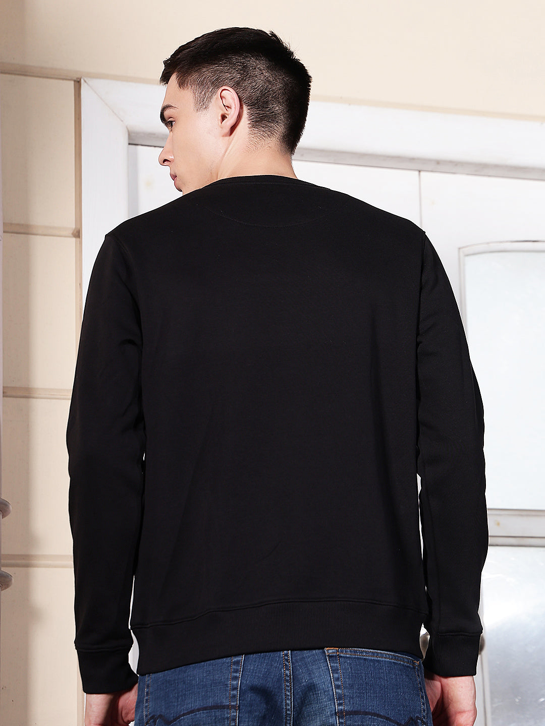 Black Typographic Print Round Neck Sweatshirt
