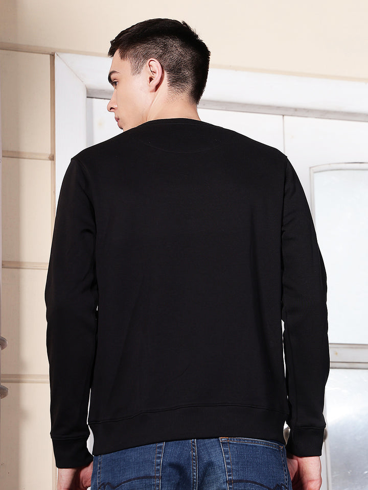 Black Typographic Print Round Neck Sweatshirt