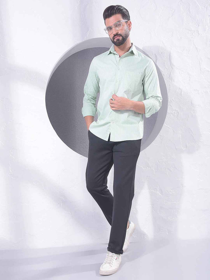 Green Vertical Stripes 100% Cotton Shirt