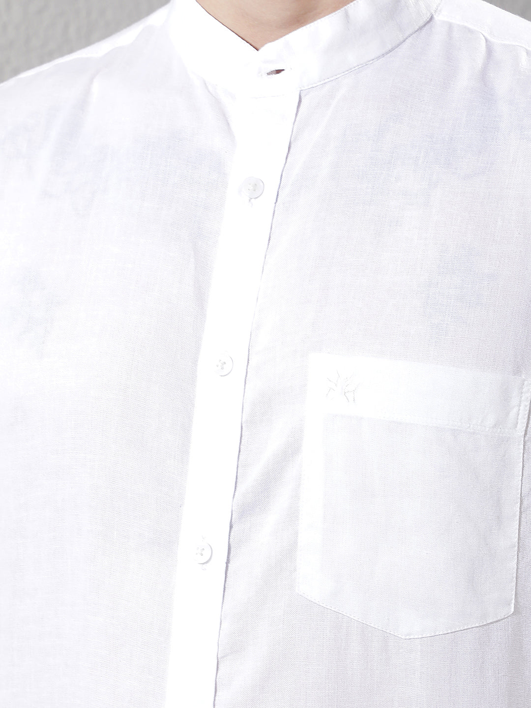 White Linen Mandarin Neck Shirt