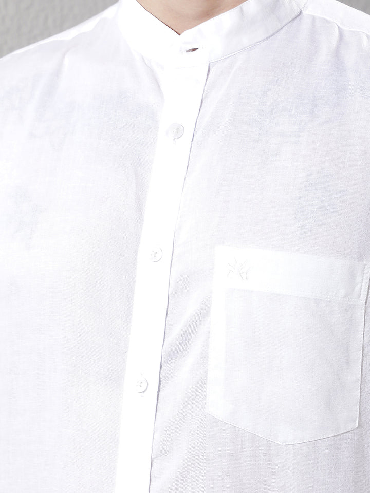 White Linen Mandarin Neck Shirt