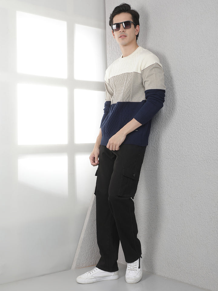 Multicolor Colorblocked Round Neck Sweater