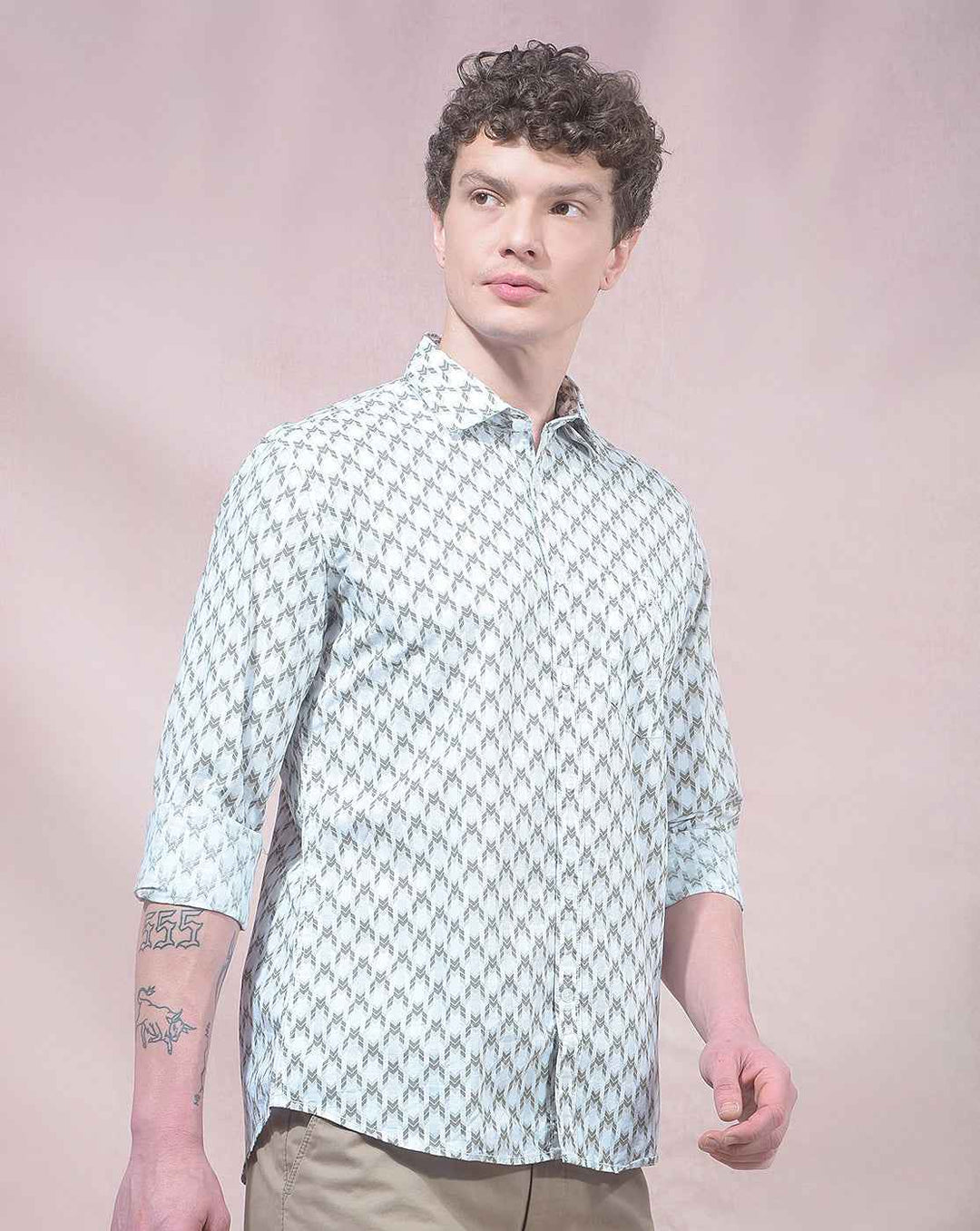 Elegant Green Printed Button Shirt