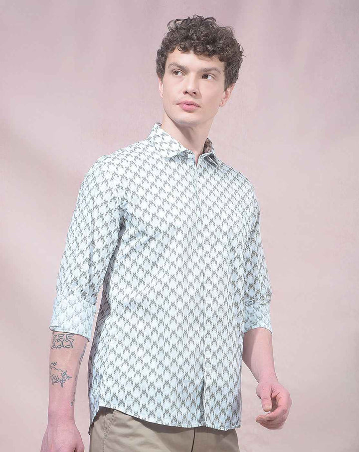 Elegant Green Printed Button Shirt