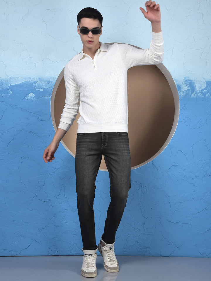 Ivory White Soft-Touch Blended Regular Textured Sweater