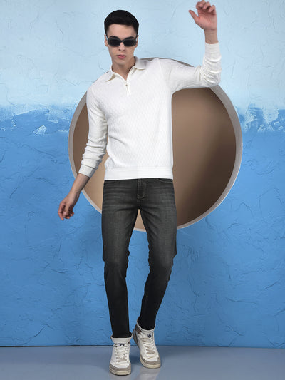 Ivory White Soft-Touch Blended Regular Textured Sweater