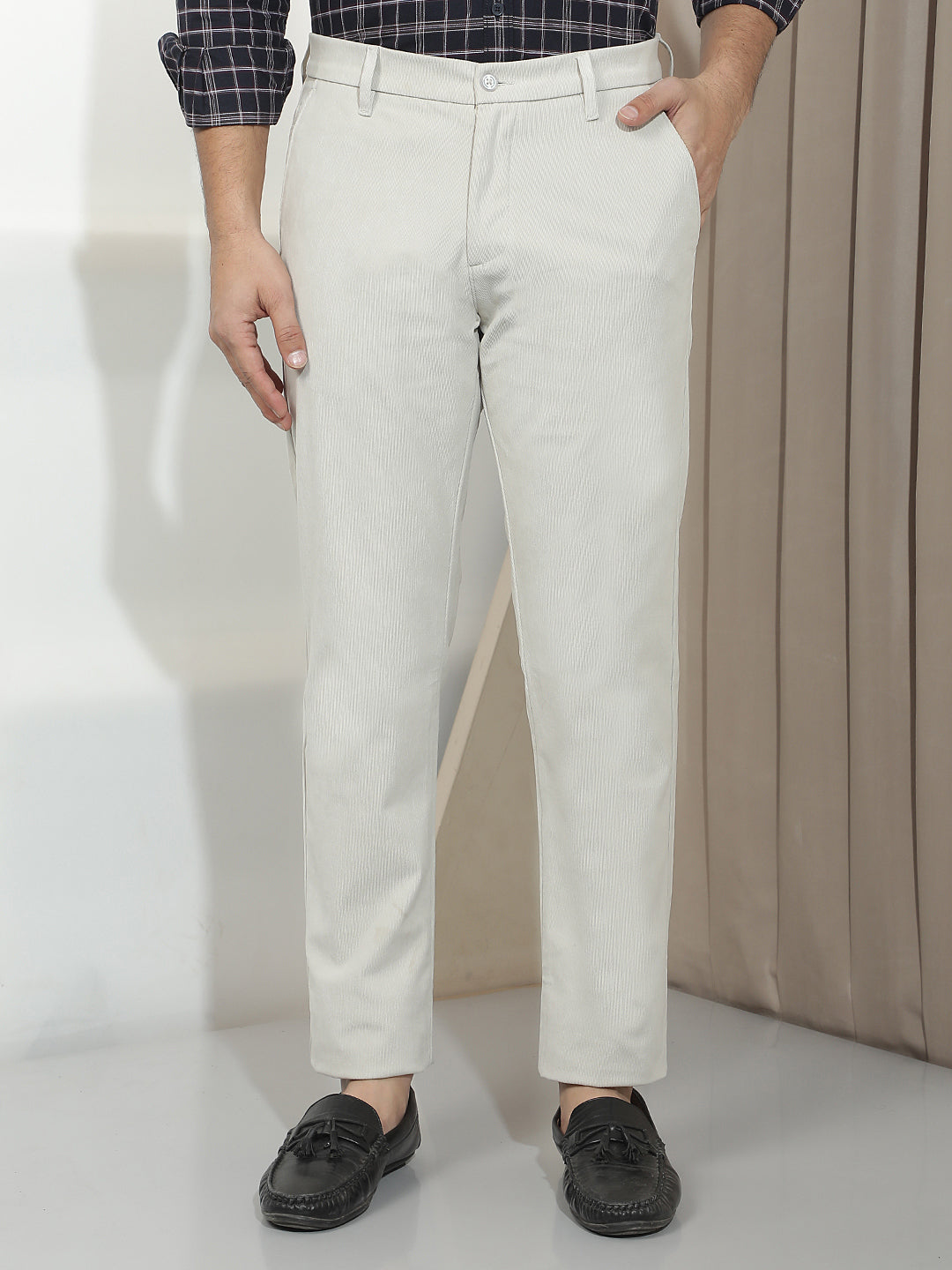 Refined Soft Cream Corduroy Trousers
