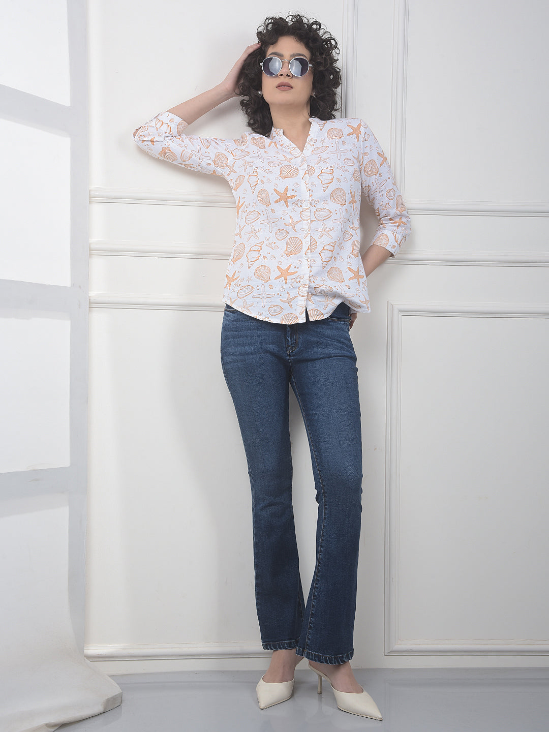 Peach Printed 100% Cotton Shirt