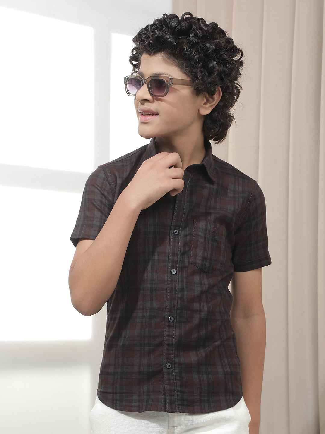 Wine Checked 100% Cotton Shirt
