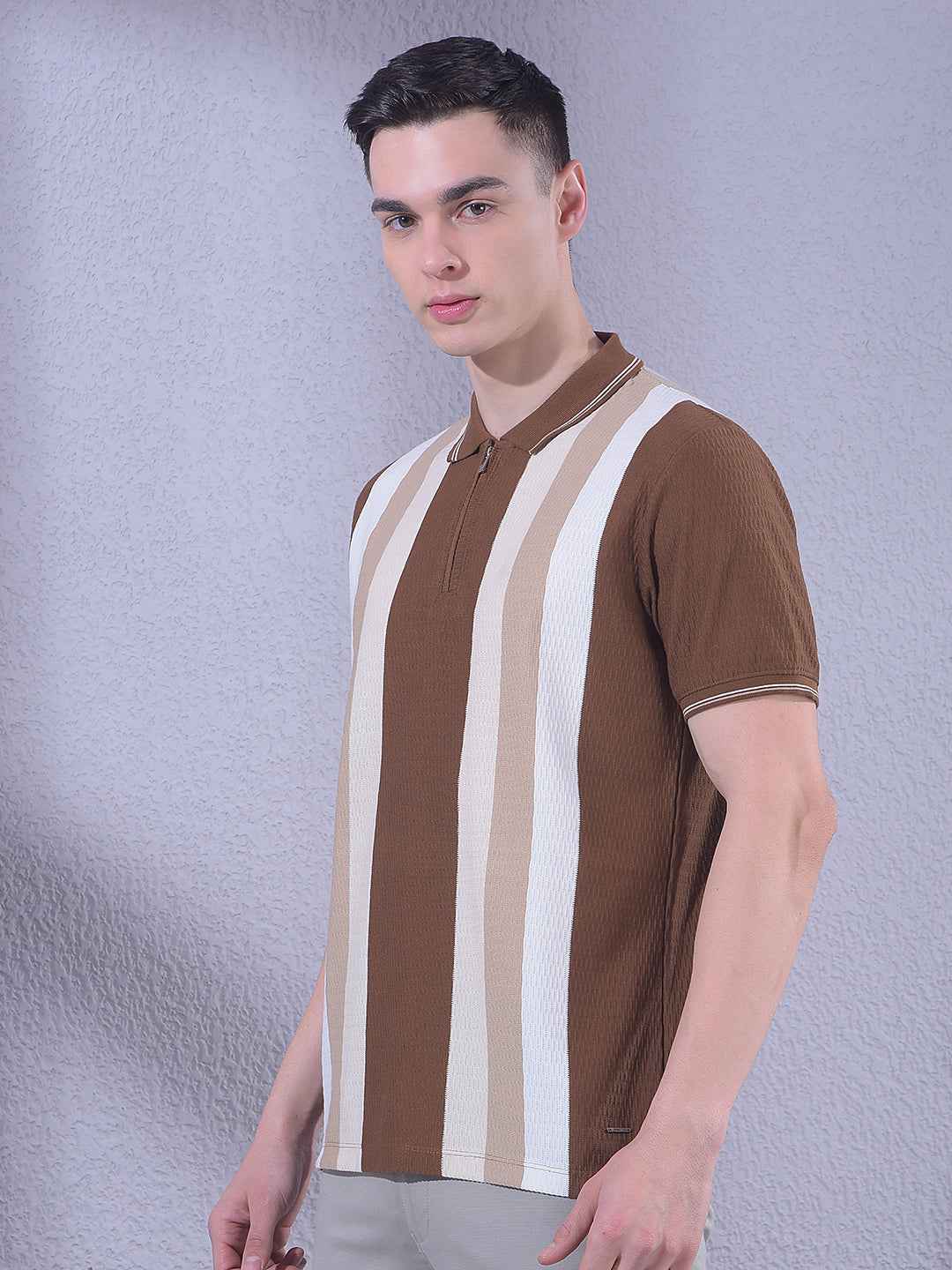 Brown Vertical Stripes T-Shirt