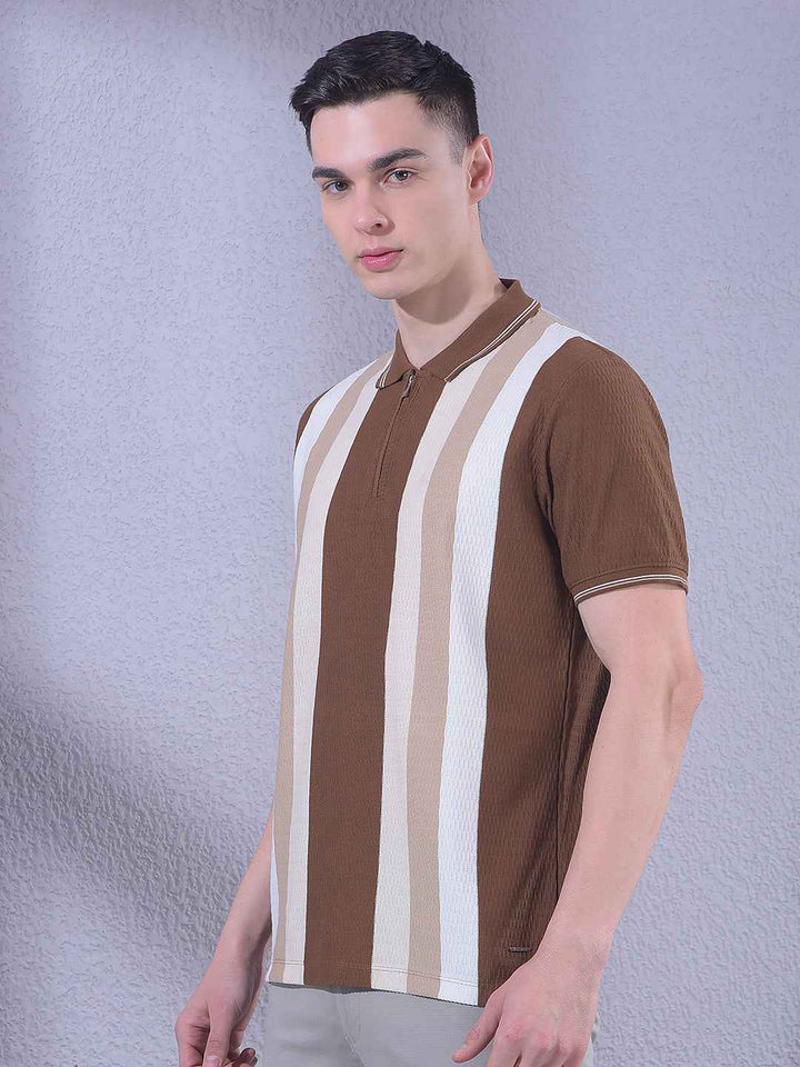 Brown Vertical Stripes T-Shirt