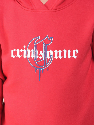 Red Typographic Print Hooded Neck Sweatshirt