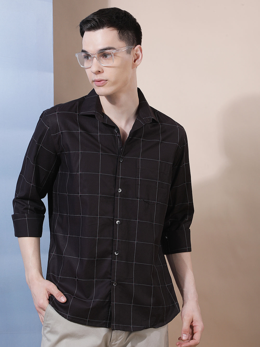 Brown Checked 100% Cotton Shirt