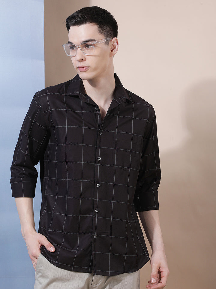 Brown Checked 100% Cotton Shirt