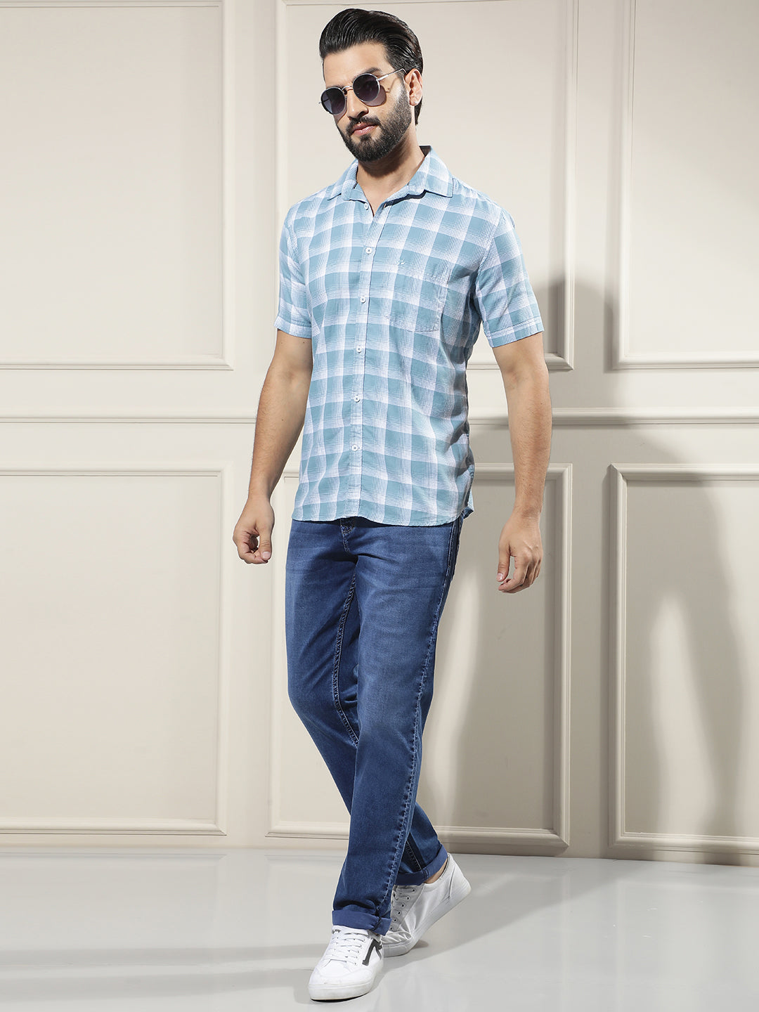 Blue Checked 100% Cotton Shirt