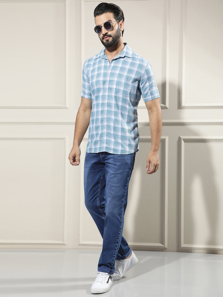 Blue Checked 100% Cotton Shirt
