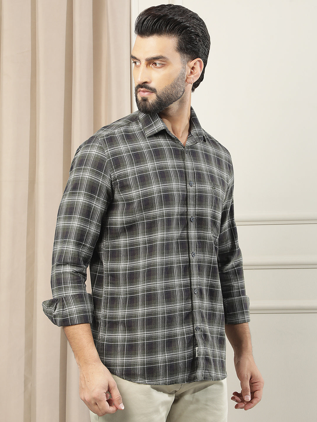 Fern Green 100% Cotton Checked Shirt