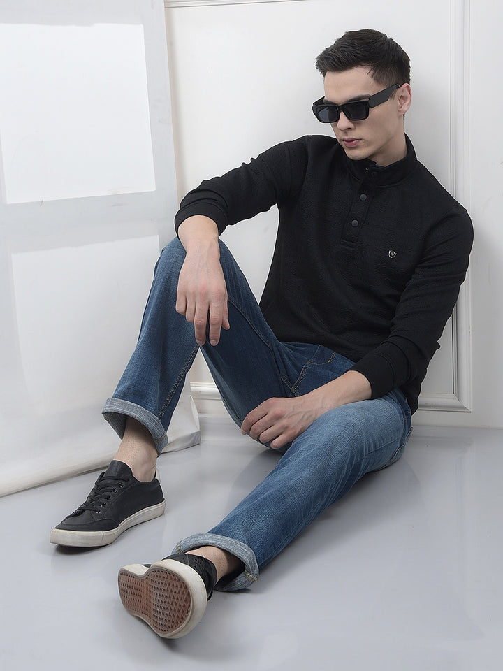 Black Embossed Polo Sweatshirt