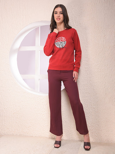 Red Typographic Print Sweatshirt