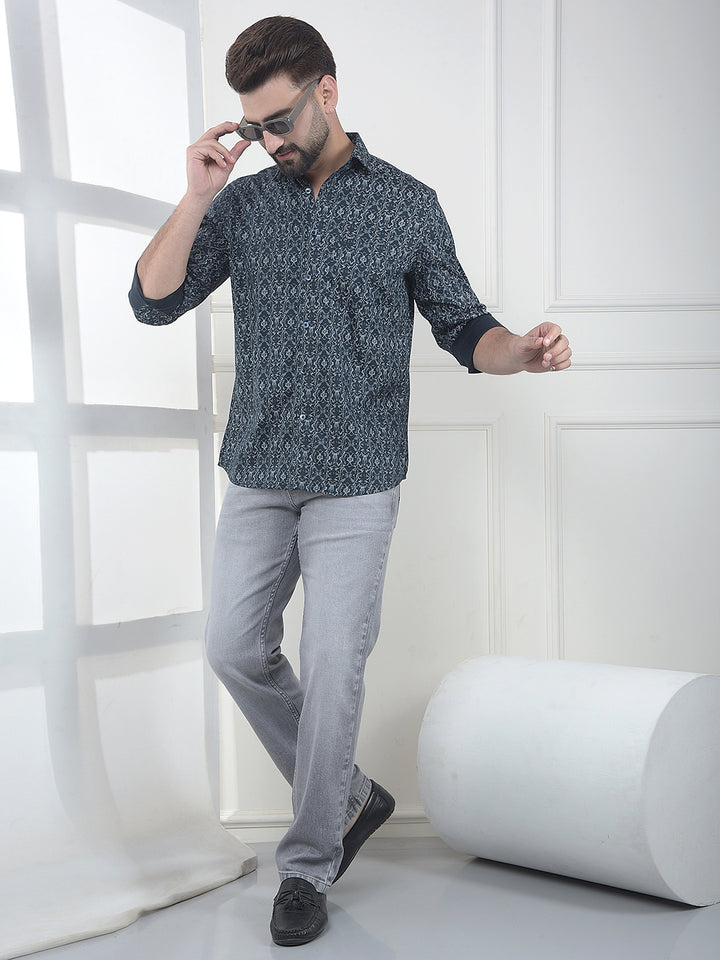 Raven Noir Black Printed Modal Shirt