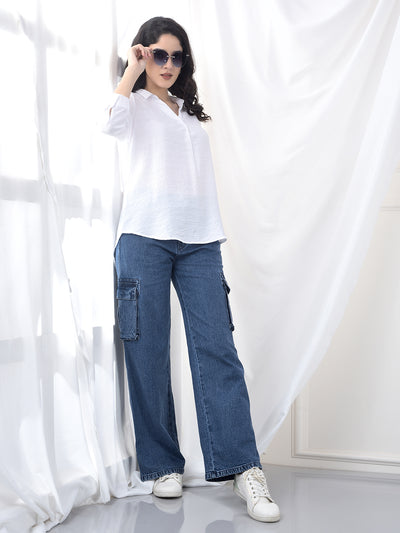 Ivory White Crinkled Textured Relaxed Fit Top