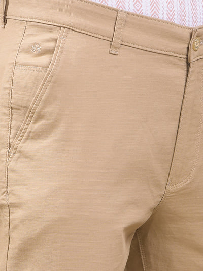 Beige Textured 100% Cotton Trousers