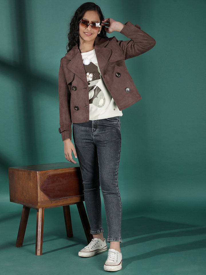 Brown Notched Lapel Double Breasted Coat