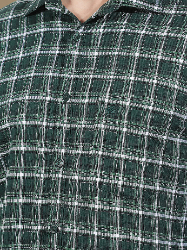 Fern Green 100% Cotton Checked Shirt