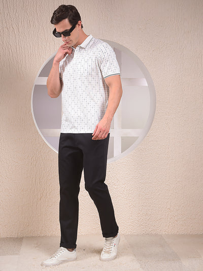 White Printed Polo Neck T-Shirt