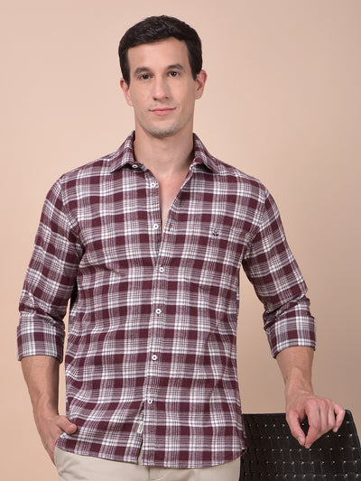 Maroon Checked 100% Cotton Shirt