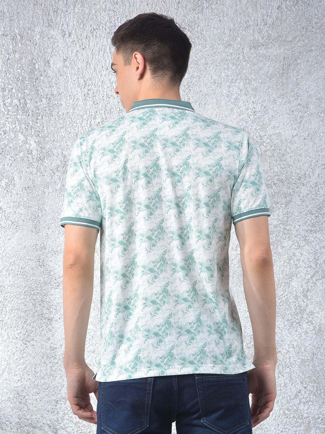 Green Floral Print Polo Neck T-Shirt