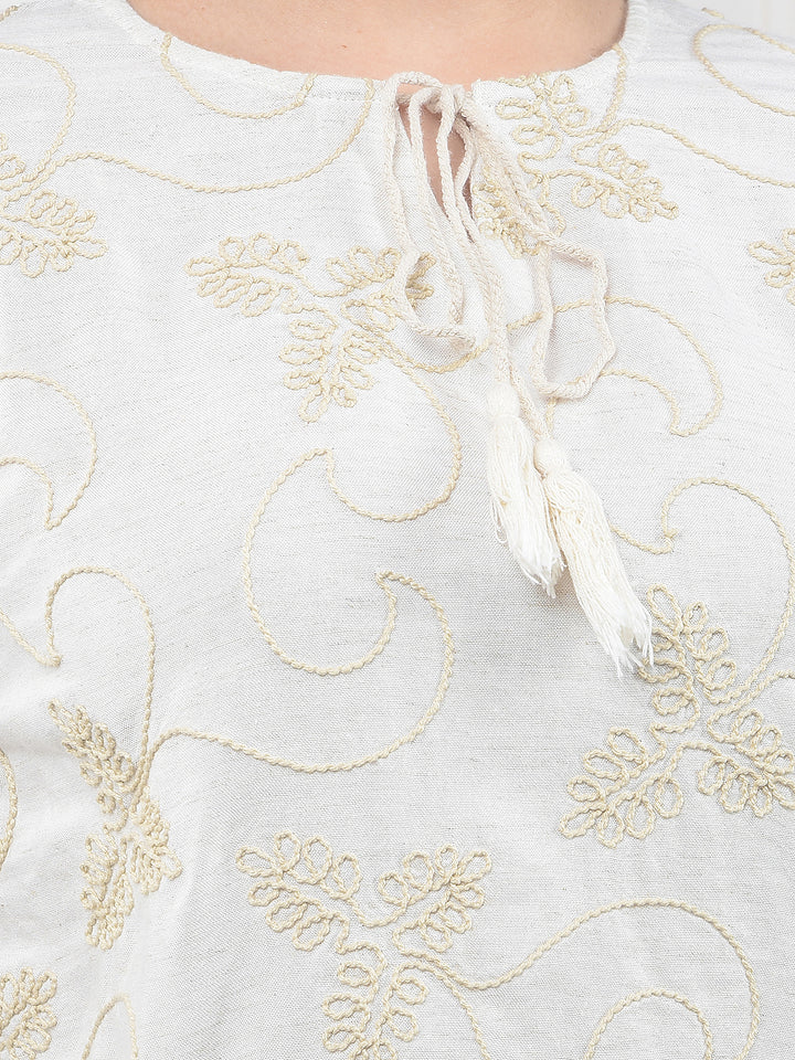 Beige Embroidered Linen Top