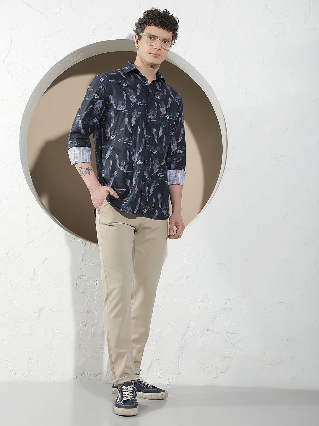 Navy Blue Floral Print Shirt