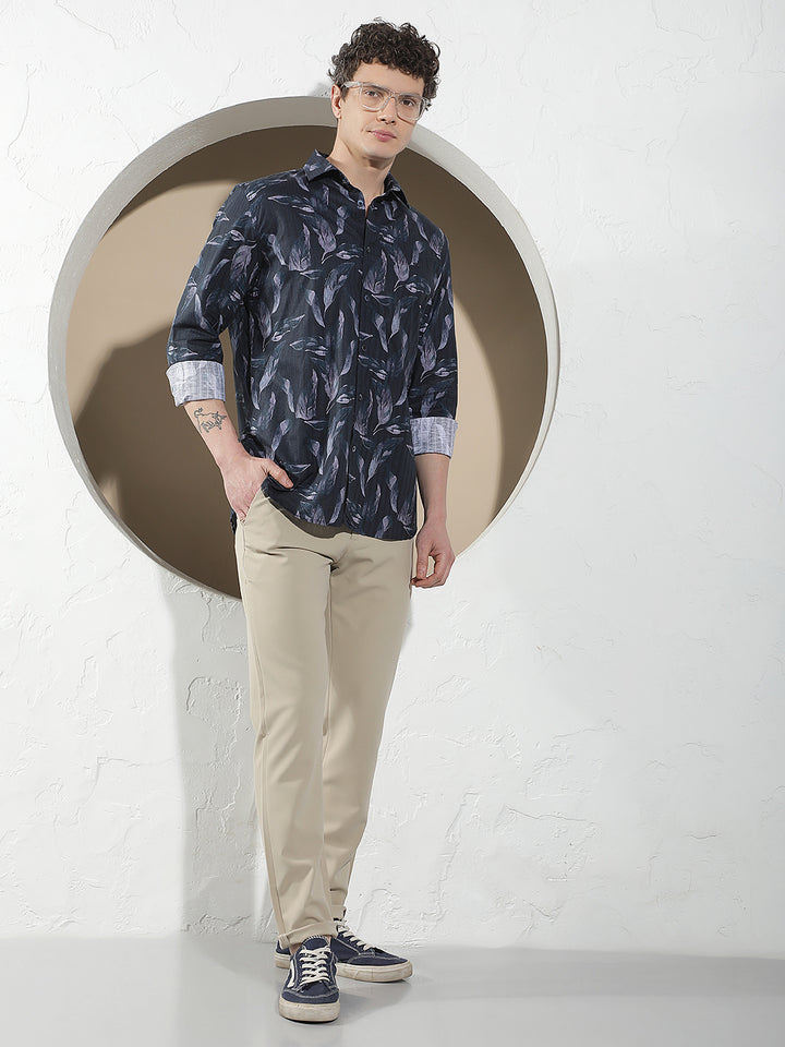 Navy Blue Floral Print Shirt
