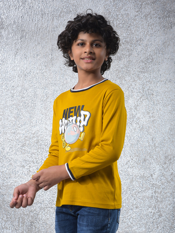 Yellow Typographic Print 100% Cotton T-Shirt