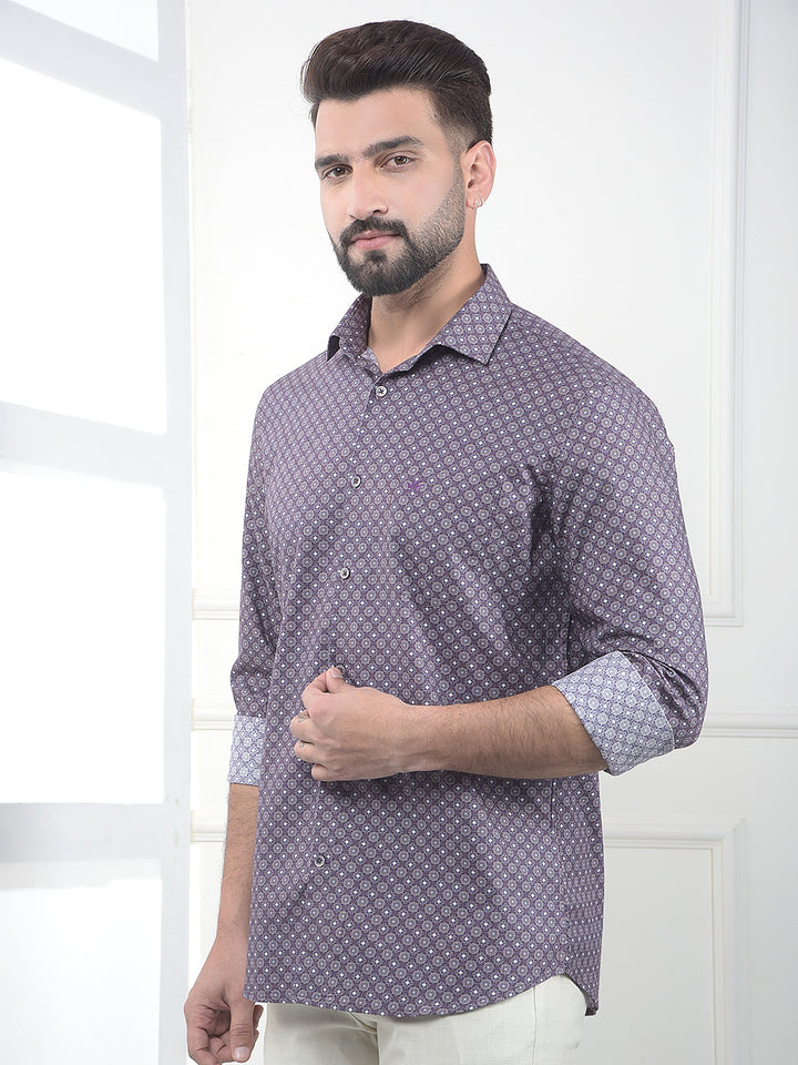 Purple Printed 100% Cotton Shirt