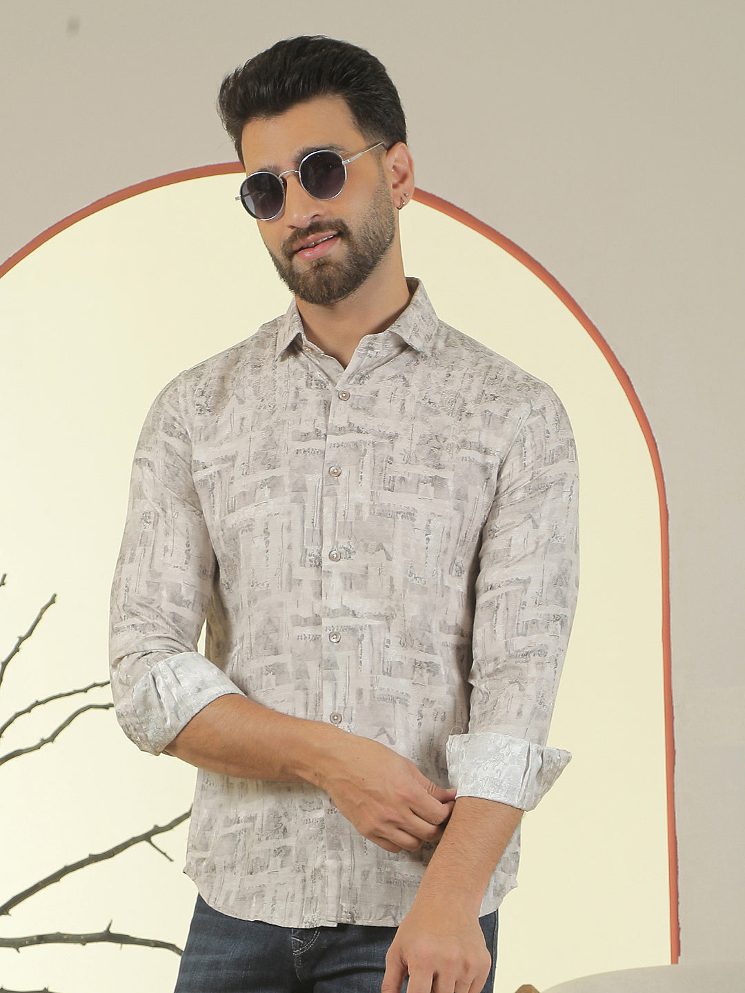 Beige Floral Print Shirt